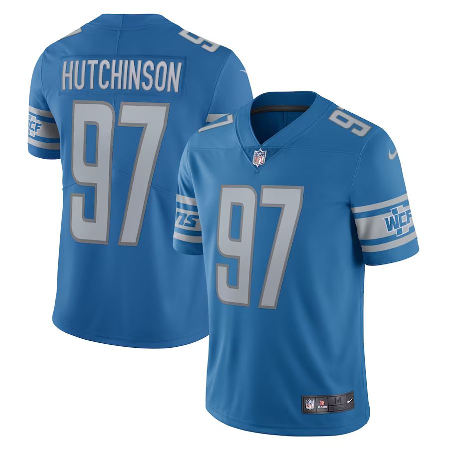 Men Detroit Lions #97 Aidan Hutchinson Nike Blue Team Vapor Limited NFL Jersey